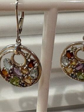 Multi-Color Gemstone Circle Drop Earrings - Women Jewelry